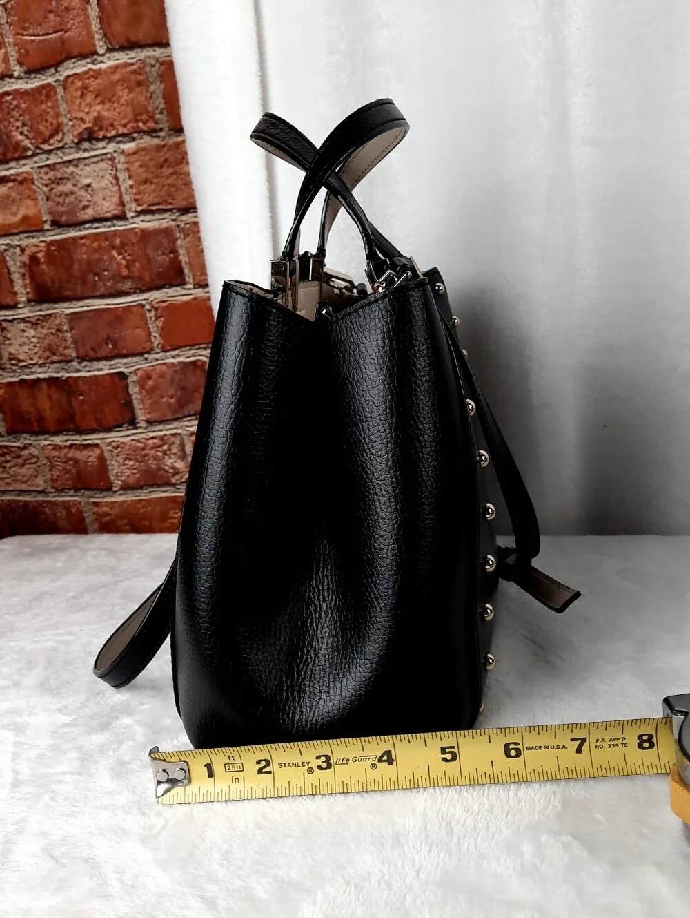 kate spade Black Leather Studded Satchel with Gold Hardware